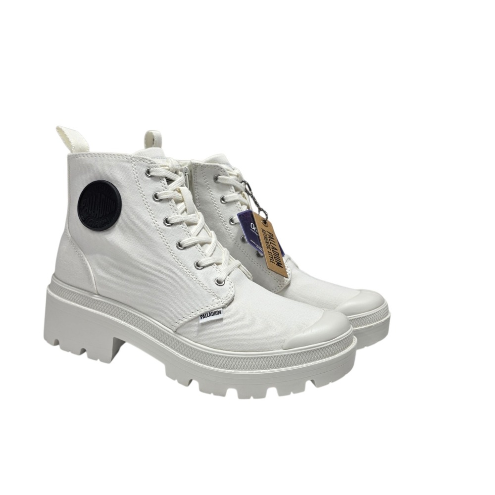 Palladium Palladrouse Hi Boots Womens 7.5 White Canvas Platform Lug Sole Zip New